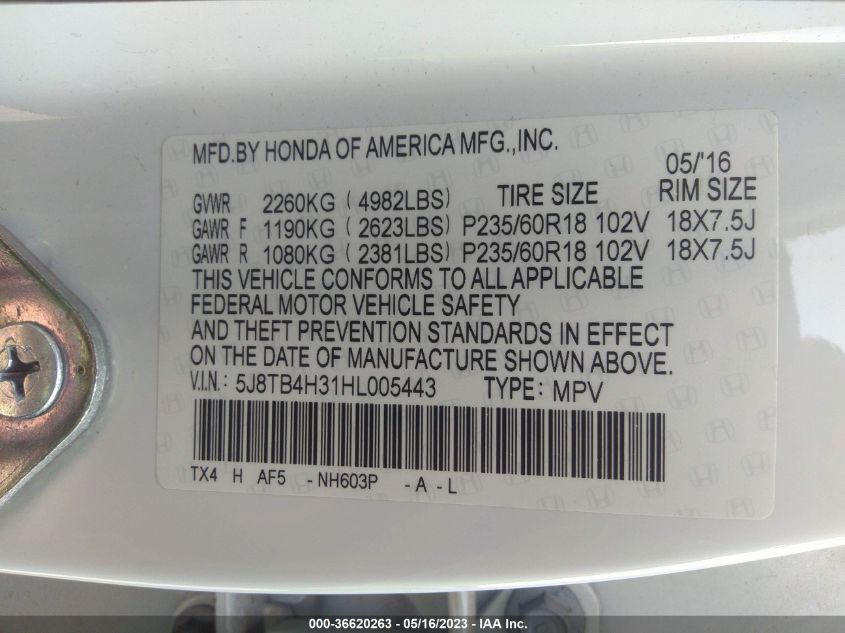 2017 ACURA RDX - 5J8TB4H31HL005443