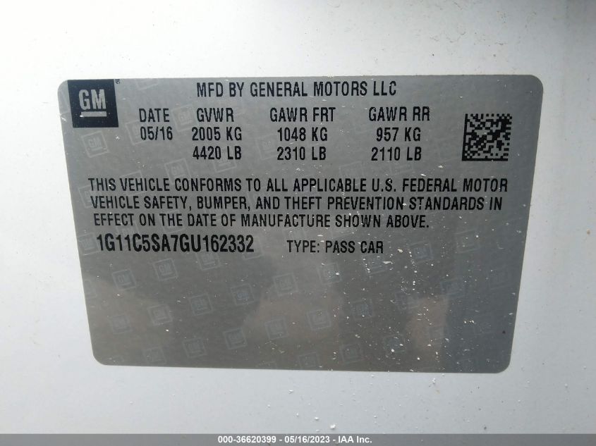 2016 CHEVROLET MALIBU LIMITED LT - 1G11C5SA7GU162332