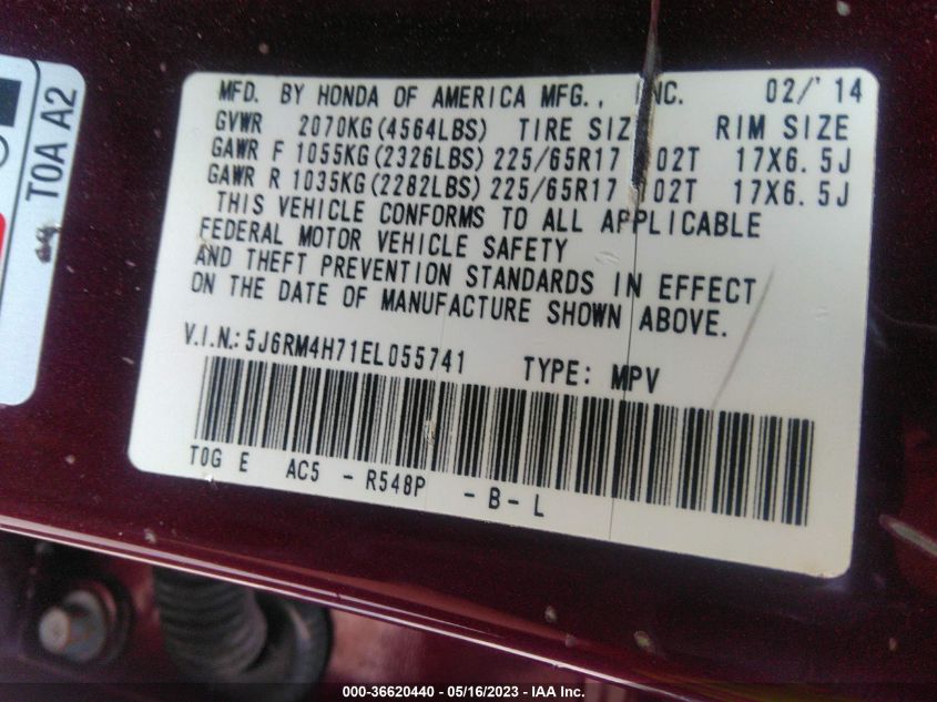 2014 HONDA CR-V EX-L - 5J6RM4H71EL055741