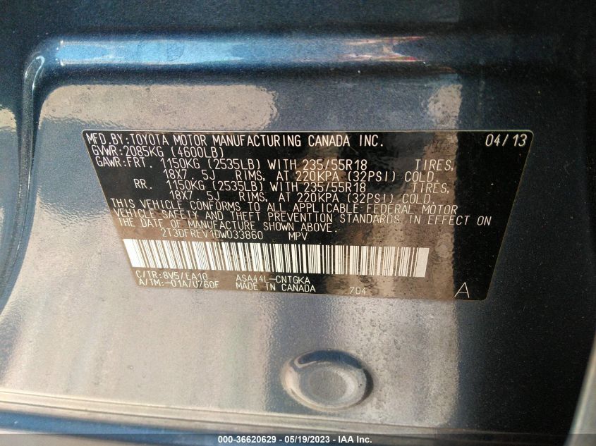 2013 TOYOTA RAV4 LIMITED - 2T3DFREV1DW033860