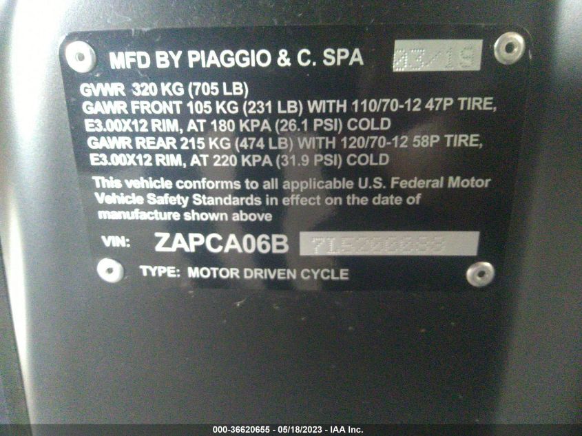 2020 VESPA SPRINT - ZAPCA06B7L5200088