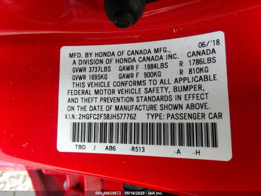 2018 HONDA CIVIC SEDAN LX - 2HGFC2F58JH577762