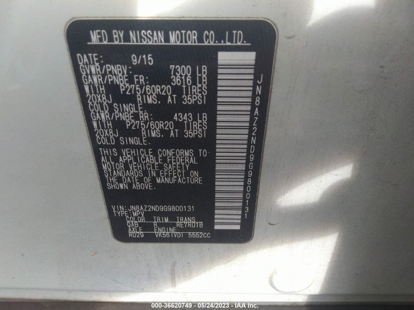 2016 INFINITI QX80 - JN8AZ2ND9G9800131