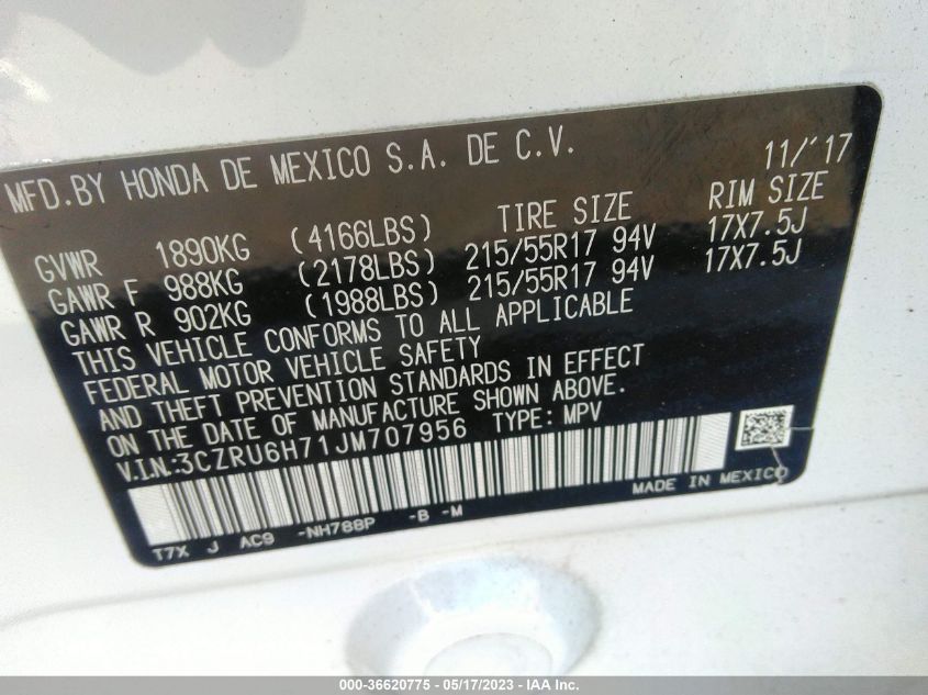 2018 HONDA HR-V EX-L NAVI - 3CZRU6H71JM707956