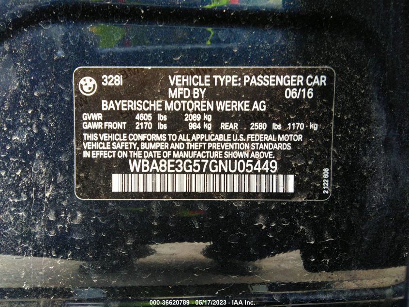 2016 BMW 3 SERIES 328I XDRIVE - WBA8E3G57GNU05449
