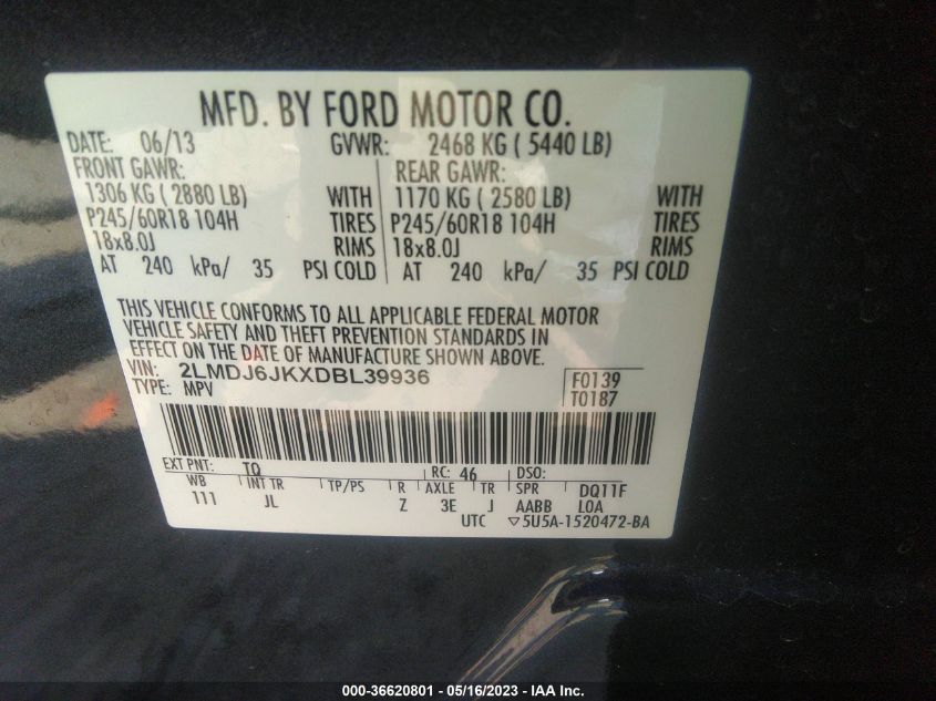 2013 LINCOLN MKX - 2LMDJ6JKXDBL39936