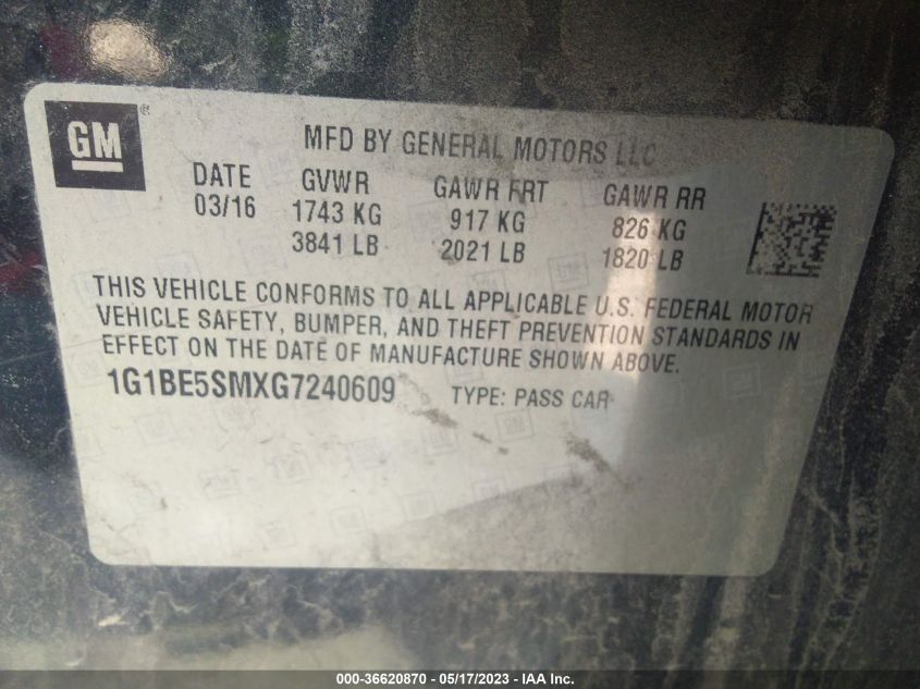 2016 CHEVROLET CRUZE LT - 1G1BE5SMXG7240609