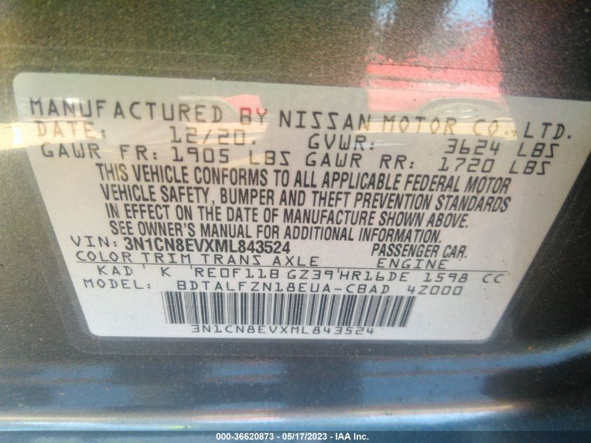 2021 NISSAN VERSA SV - 3N1CN8EVXML843524