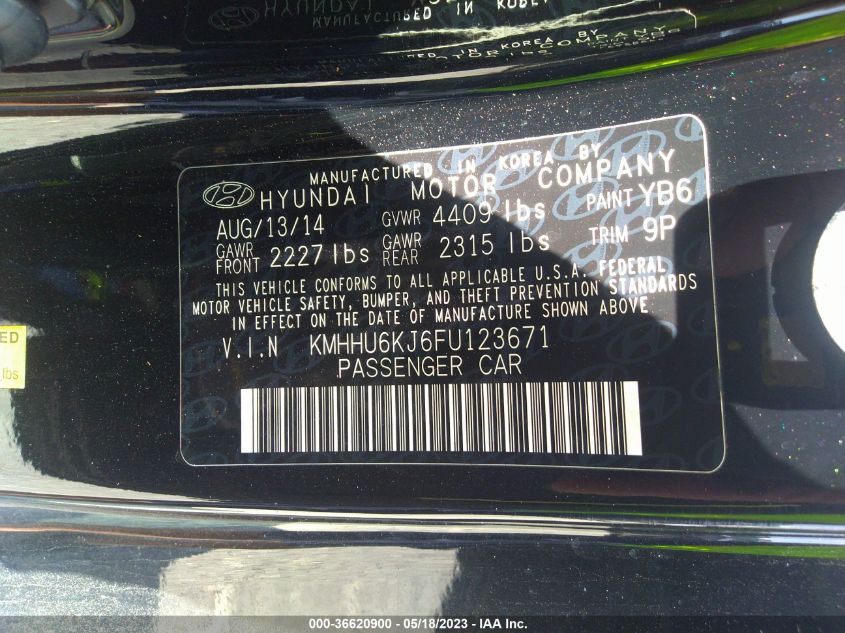 2015 HYUNDAI GENESIS COUPE 3.8L BASE KMHHU6KJ6FU123671
