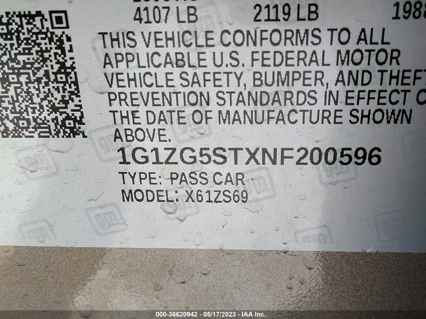 2022 CHEVROLET MALIBU RS - 1G1ZG5STXNF200596