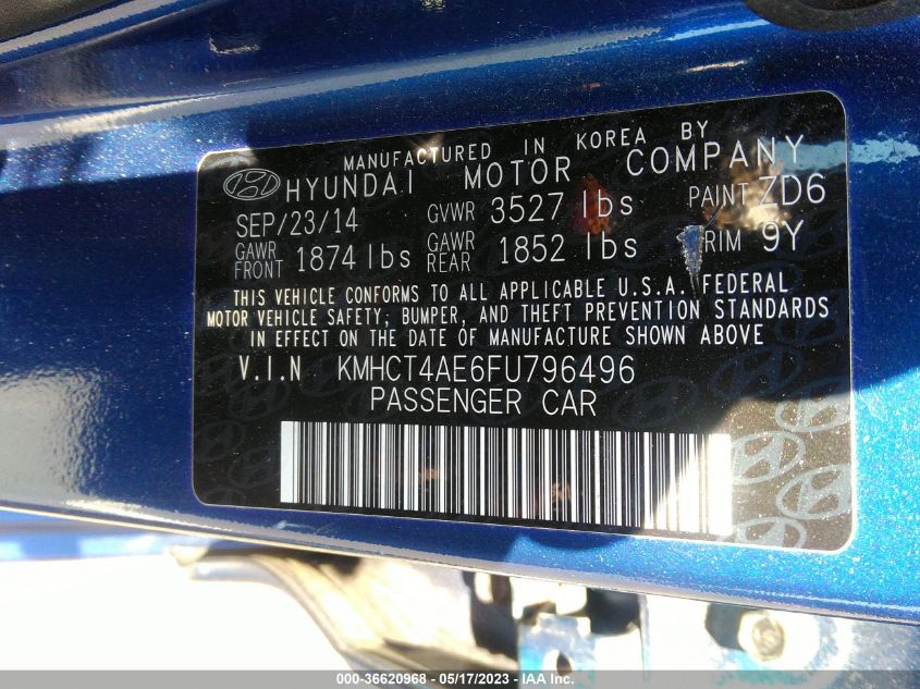2015 HYUNDAI ACCENT GLS - KMHCT4AE6FU796496