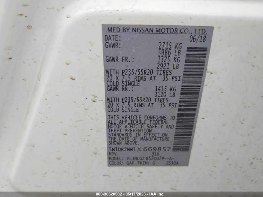 2018 NISSAN PATHFINDER SL - 5N1DR2MM1JC669857