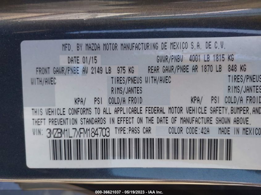 2015 MAZDA MAZDA3 I TOURING - 3MZBM1L7XFM184703