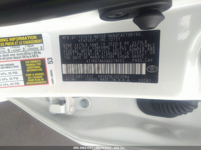2022 TOYOTA CAMRY XSE - 4T1K61AK4NU019403