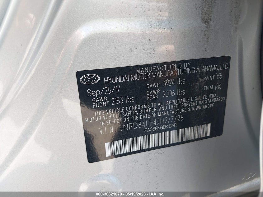 VIN 5NPD84LF4JH277725 2018 HYUNDAI ELANTRA VALUE EDITION