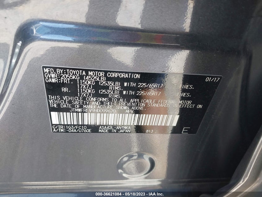 VIN JTMWFREV9HD099620 2017 TOYOTA RAV4 XLE