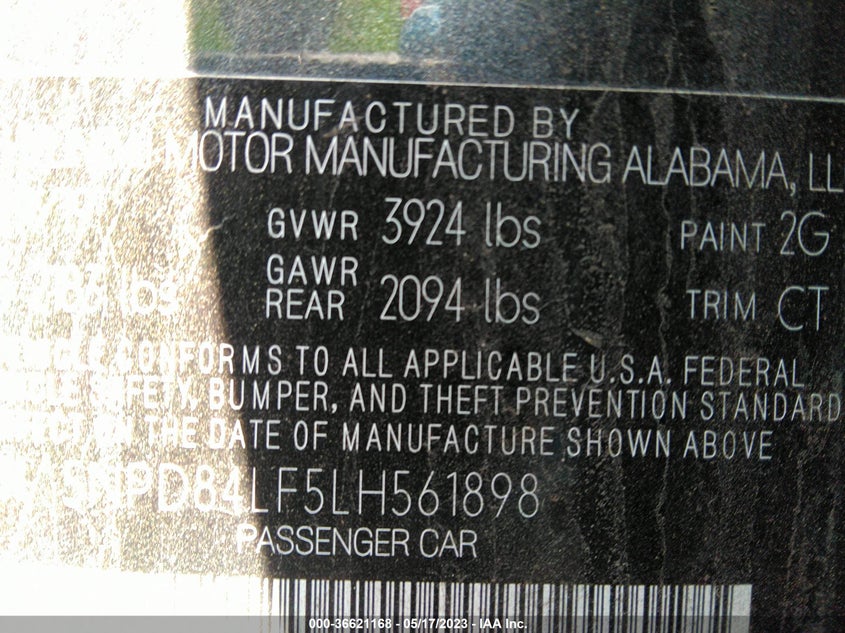 VIN 5NPD84LF5LH561898 2020 HYUNDAI ELANTRA SEL