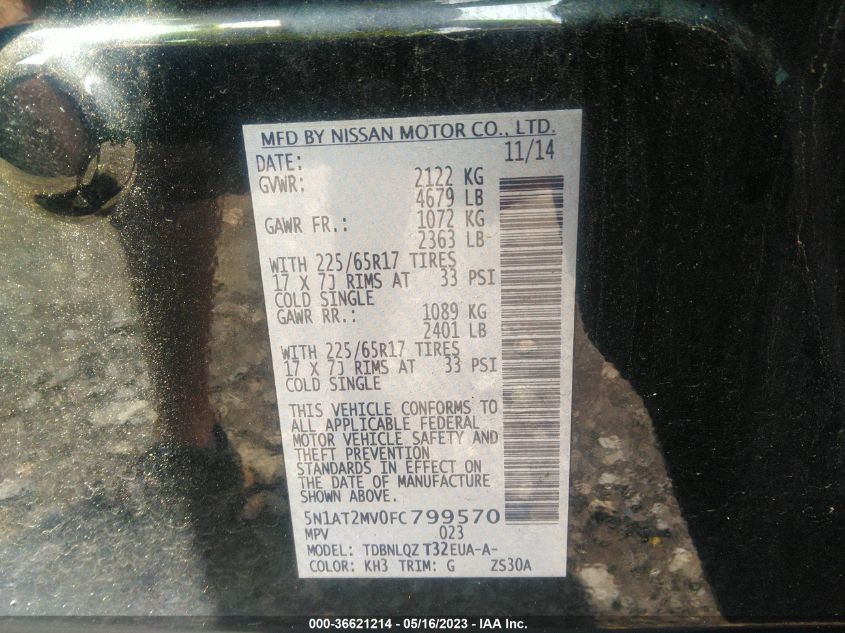 2015 NISSAN ROGUE SV - 5N1AT2MV0FC799570