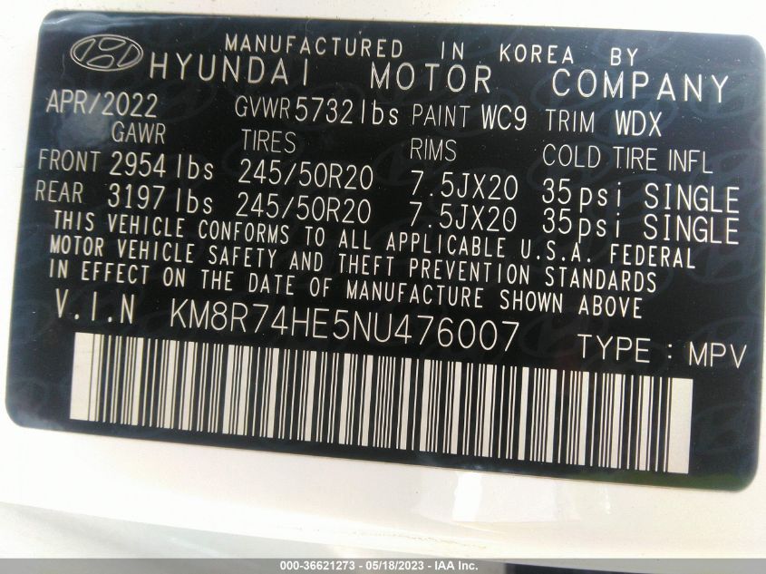 2022 HYUNDAI PALISADE CALLIGRAPHY - KM8R74HE5NU476007