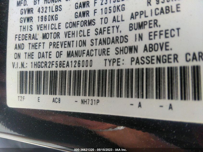 2014 HONDA ACCORD SEDAN SPORT - 1HGCR2F58EA126000