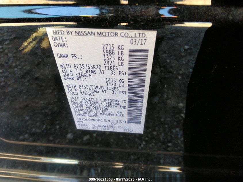 2017 INFINITI QX60 - 5N1DL0MM3HC541359