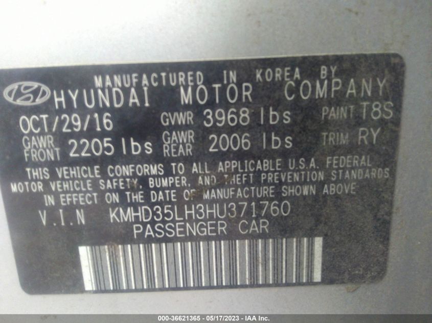 2017 HYUNDAI ELANTRA GT - KMHD35LH3HU371760