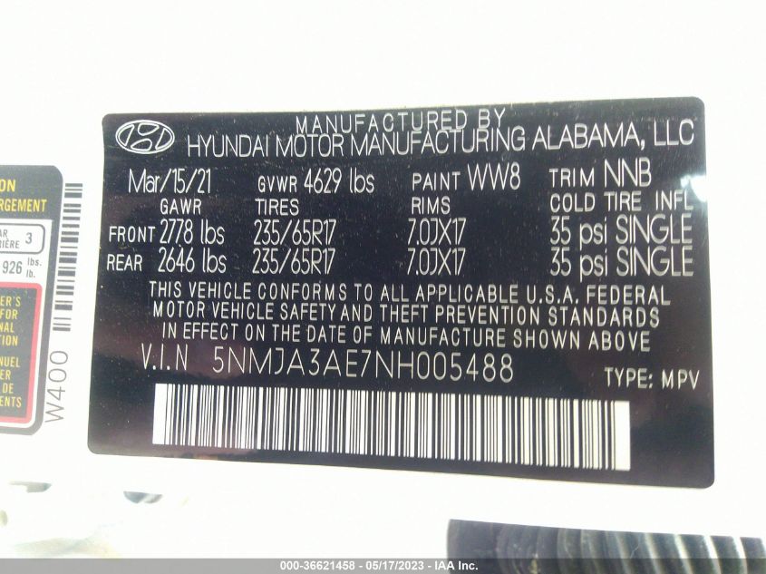 2022 HYUNDAI TUCSON SE - 5NMJA3AE7NH005488