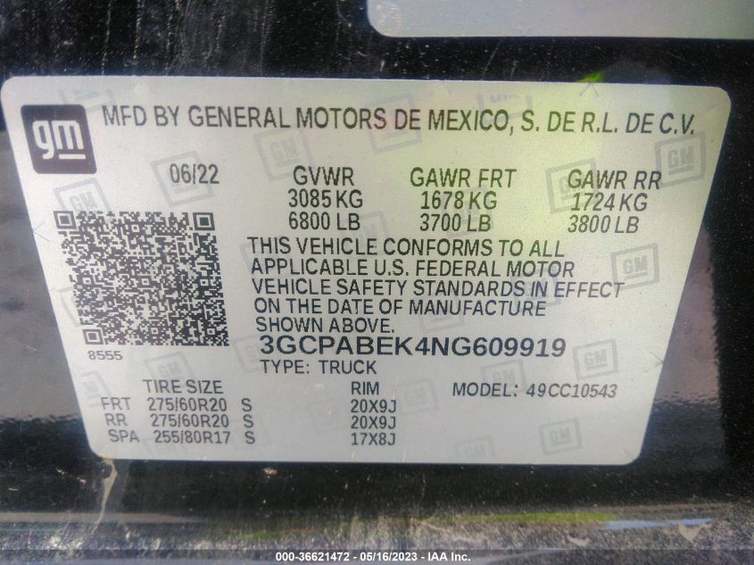 2022 CHEVROLET SILVERADO 1500 CUSTOM - 3GCPABEK4NG609919