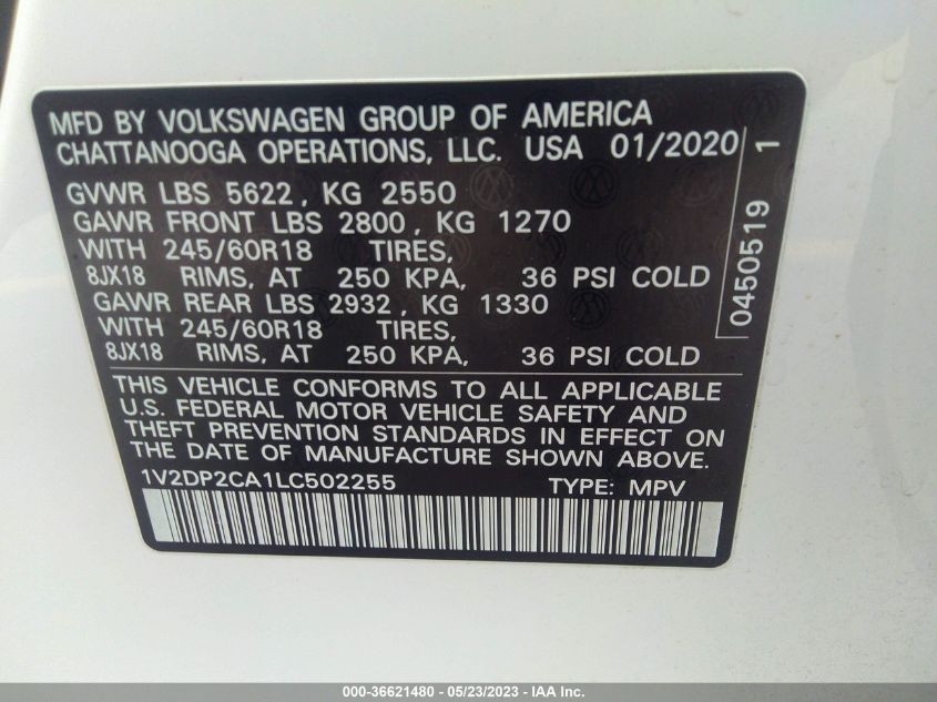 2020 VOLKSWAGEN ATLAS 2.0T SE - 1V2DP2CA1LC502255