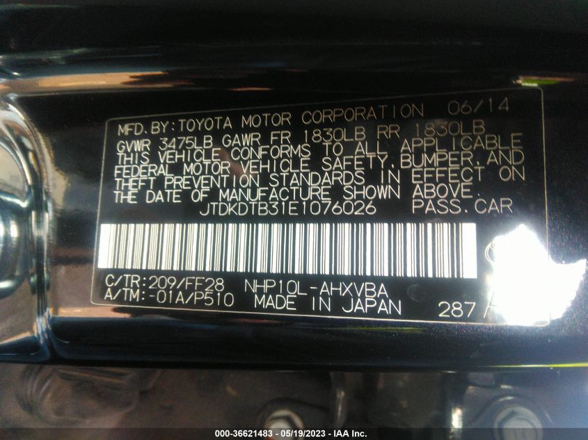 2014 TOYOTA PRIUS C ONE/THREE/TWO/FOUR - JTDKDTB31E1076026
