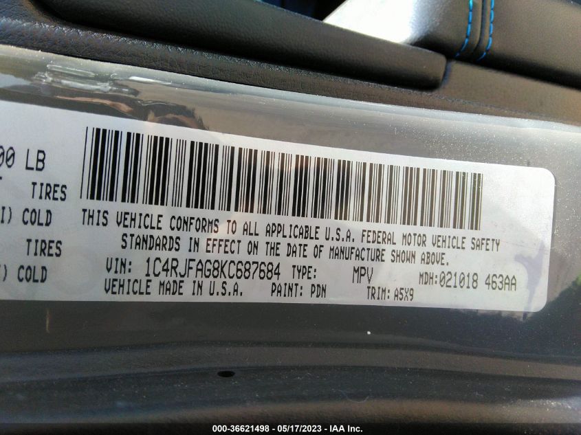 2019 JEEP GRAND CHEROKEE UPLAND - 1C4RJFAG8KC687684