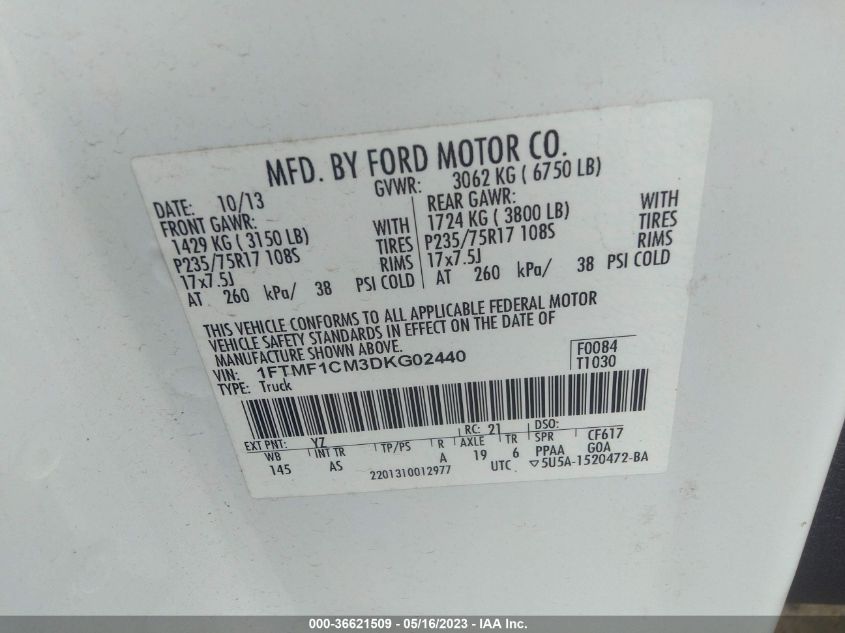 2013 FORD F-150 XL/STX/XLT - 1FTMF1CM3DKG02440