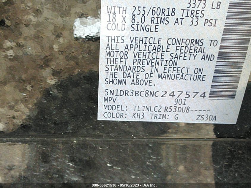 2022 NISSAN PATHFINDER SV - 5N1DR3BC8NC247574