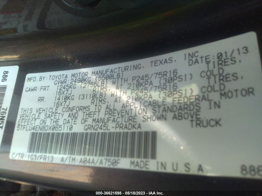 2013 TOYOTA TACOMA - 5TFLU4EN8DX065110