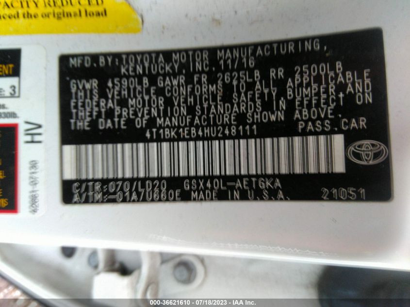 2017 TOYOTA AVALON XLE/XLE PLUS - 4T1BK1EB4HU248111