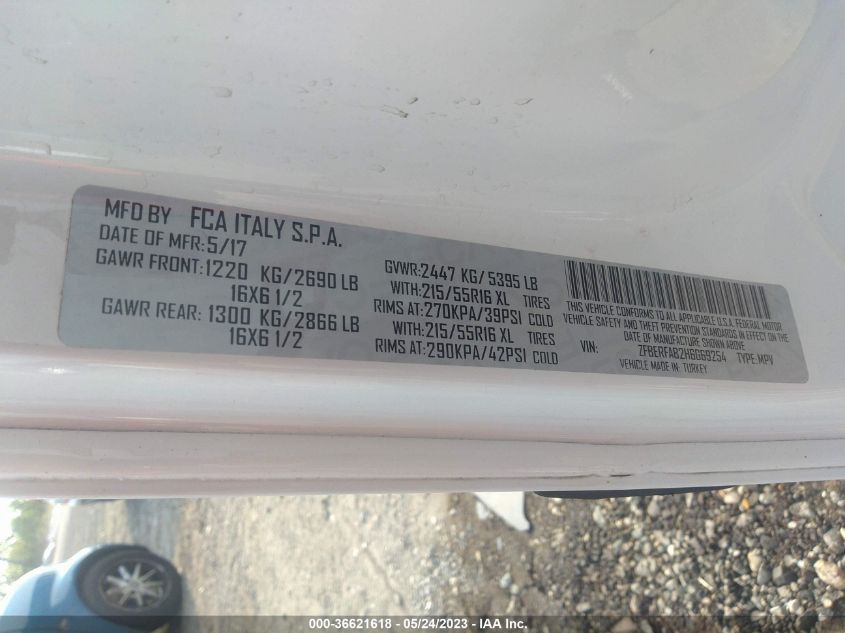2017 RAM PROMASTER CITY CARGO VAN ZFBERFAB2H6G69254