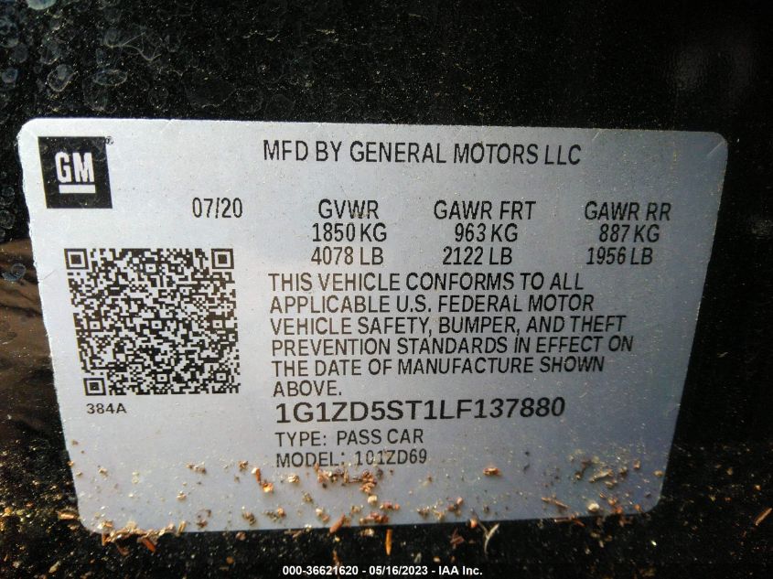 2020 CHEVROLET MALIBU LT - 1G1ZD5ST1LF137880