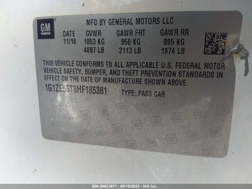 2017 CHEVROLET MALIBU LT - 1G1ZE5ST8HF185381