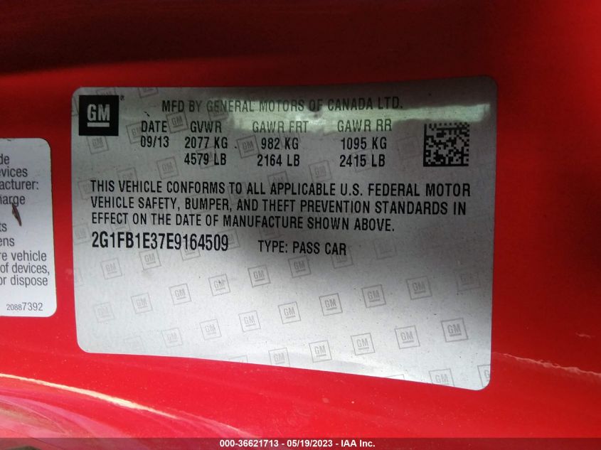 2014 CHEVROLET CAMARO LT - 2G1FB1E37E9164509
