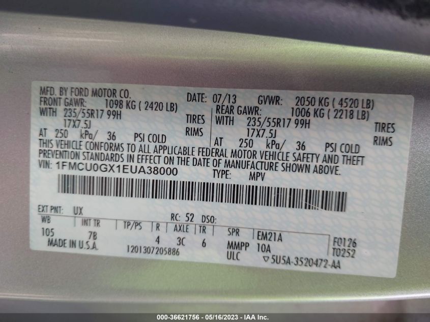 2014 FORD ESCAPE SE - 1FMCU0GX1EUA38000