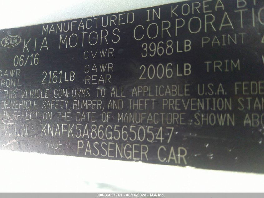 2016 KIA FORTE 5-DOOR LX - KNAFK5A86G5650547