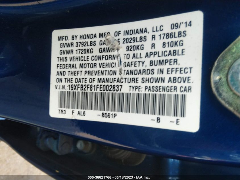 2015 HONDA CIVIC SEDAN EX - 19XFB2F81FE002837