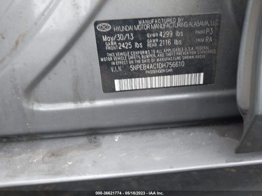 2013 HYUNDAI SONATA GLS - 5NPEB4AC1DH756610