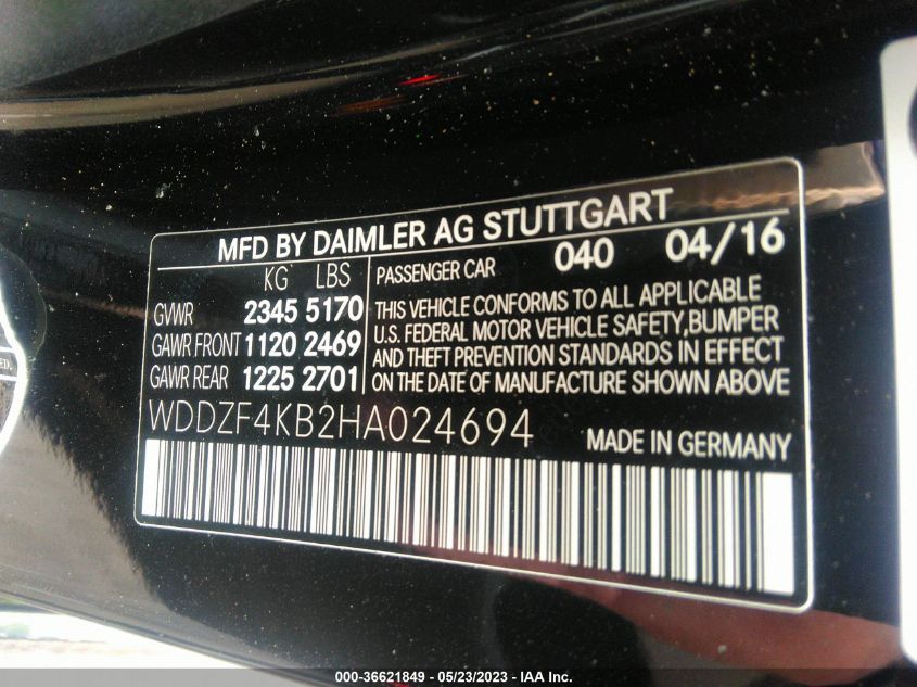 2017 MERCEDES-BENZ E-CLASS E 300 - WDDZF4KB2HA024694