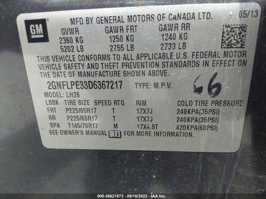 2013 CHEVROLET EQUINOX LT - 2GNFLPE33D6367217