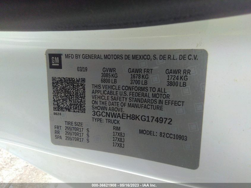 2019 CHEVROLET SILVERADO 1500 WORK TRUCK - 3GCNWAEH8KG174972