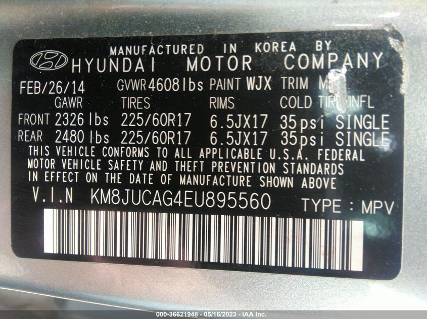 2014 HYUNDAI TUCSON SE - KM8JUCAG4EU895560