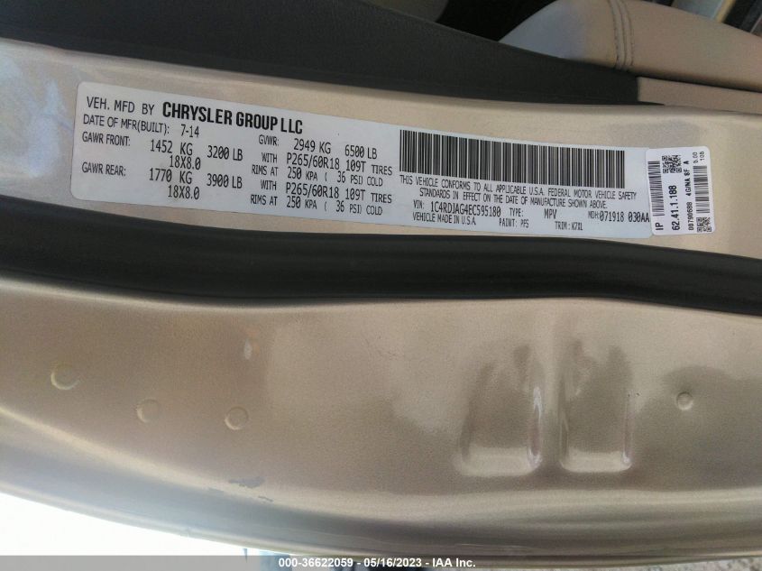 2014 DODGE DURANGO SXT - 1C4RDJAG4EC595180