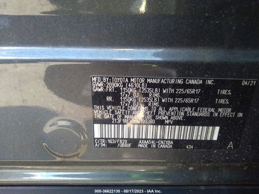 2021 TOYOTA RAV4 LE - 2T3F1RFV8MW199380