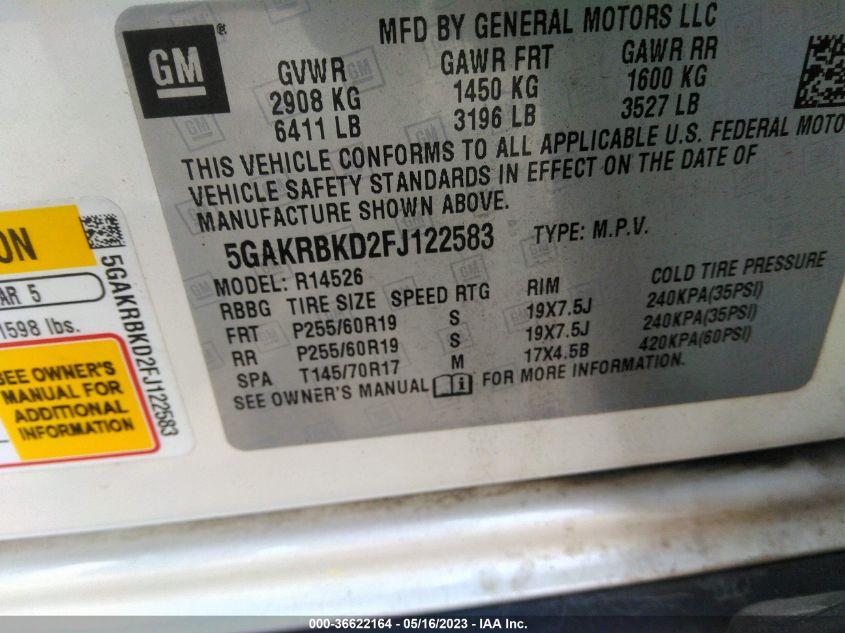 2015 BUICK ENCLAVE LEATHER - 5GAKRBKD2FJ122583